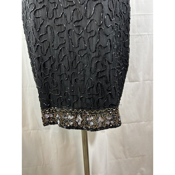Stenay Black knee sheath dress gown gold bead pearl sequin size P6 VTG - Picture 4 of 11